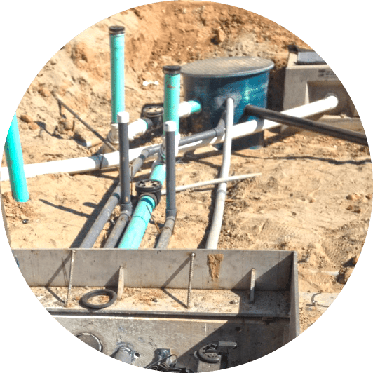 This is what greywater plumbing looks like coming out of the house before everything gets backfilled. An existing building's plumbing has none of that.